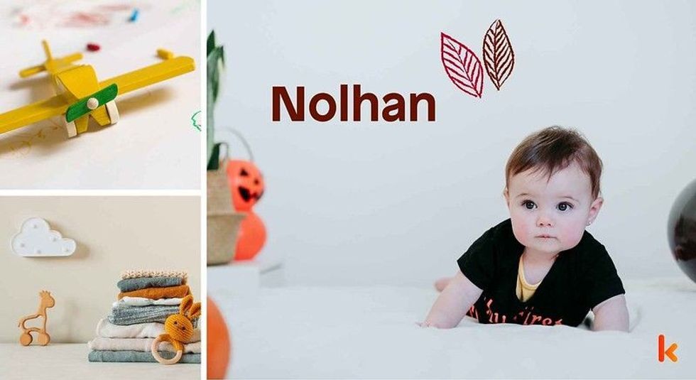 Baby Name Nolhan - cute baby, flowers, shoes and toys.