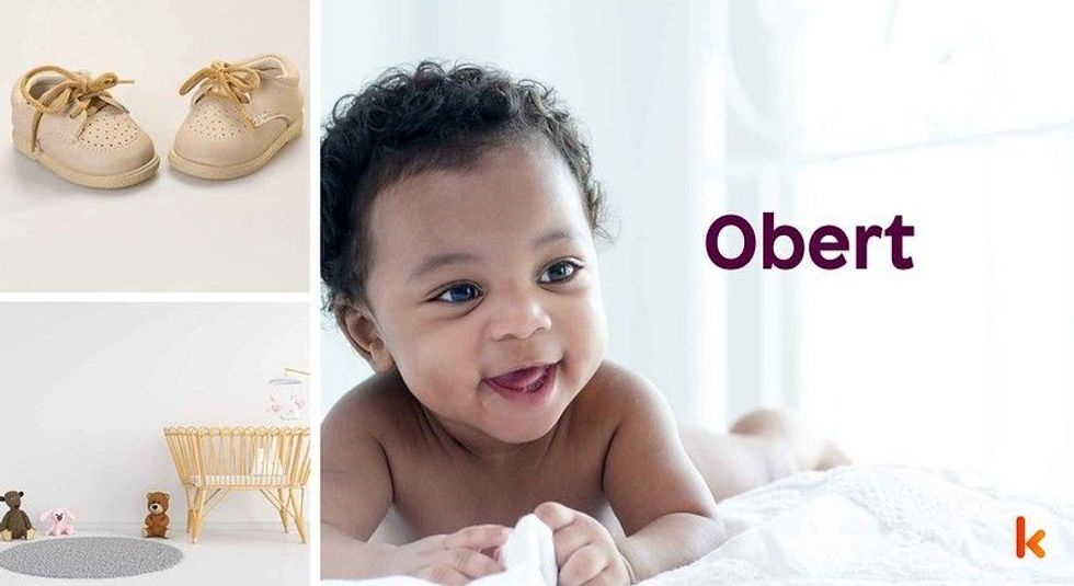 Baby Name Obert - cute baby, shoes, crib.