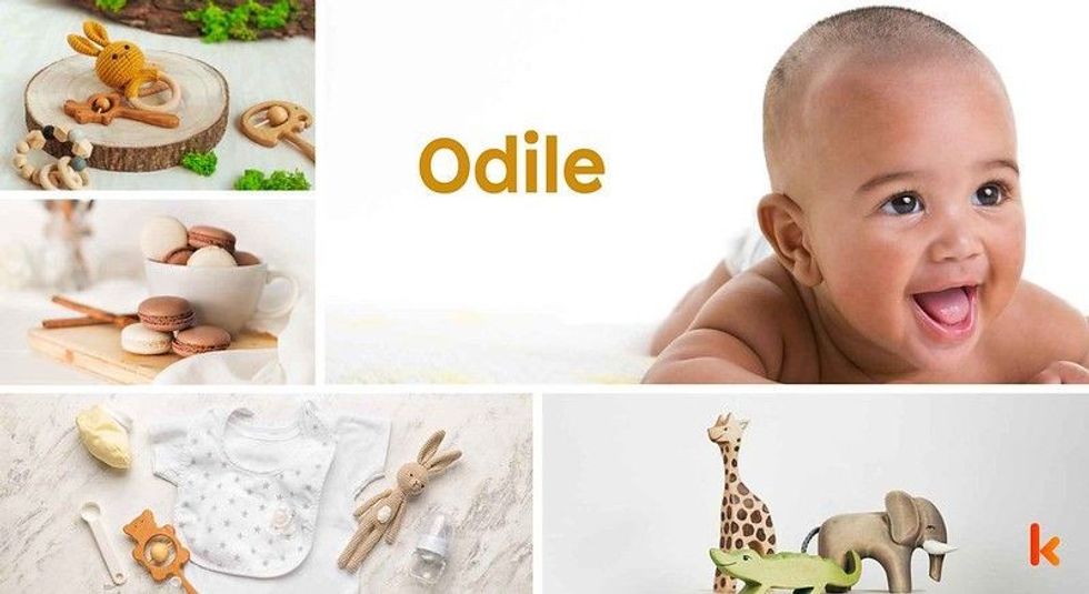 Baby Name Odile - cute baby, baby clothes, crib, macarons, toys.