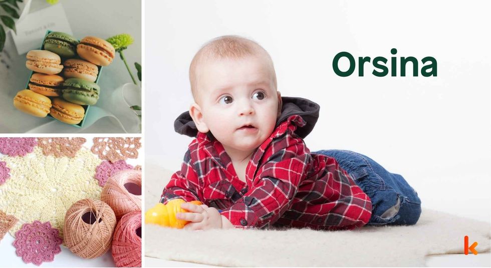 Baby name Orsina - cute baby, macarons, crochet