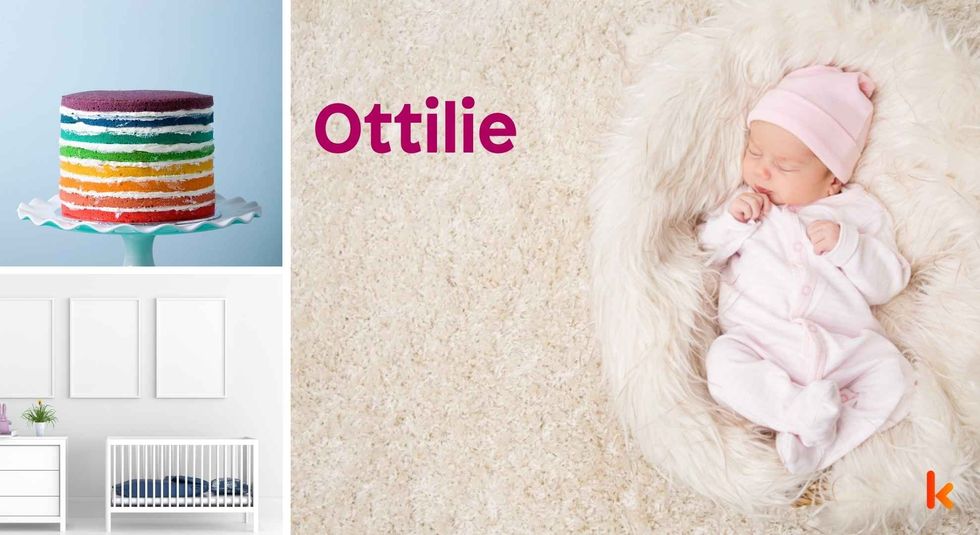 Baby name Ottilie - cute baby, crib and cake