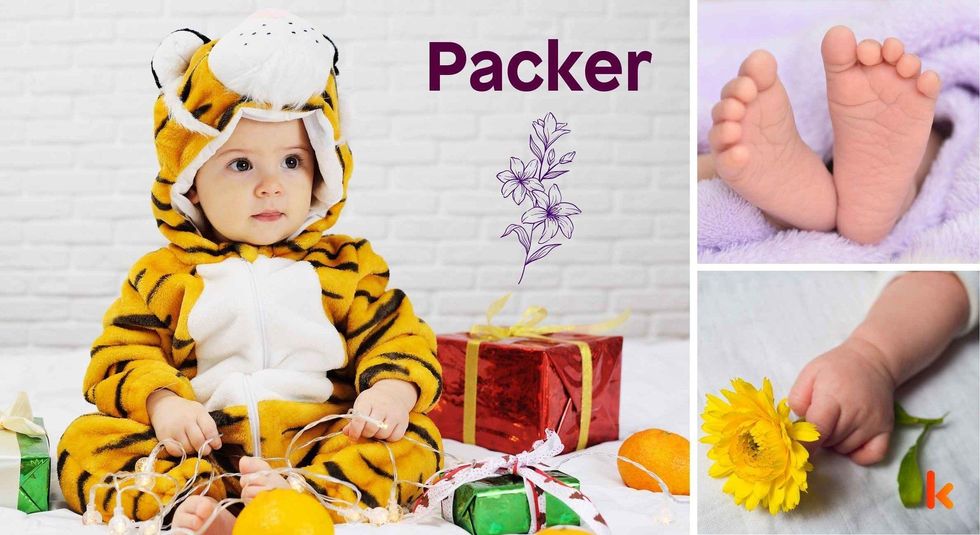 Baby name Packer - cute baby, baby color toys , baby feet & baby flowers.