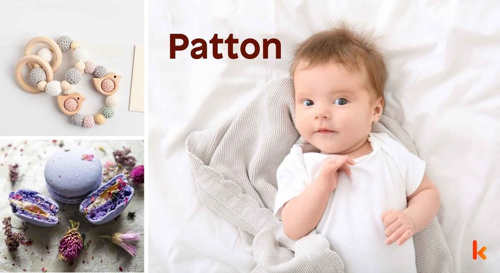 Baby name Patton - cute baby, macarons and teether