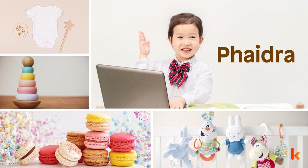Baby name phaidra - cute baby, macarons, toys, clothes, teether.