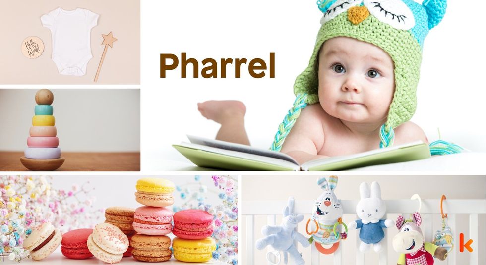 Baby name pharrel - cute baby, macarons, toys, clothes, teether.