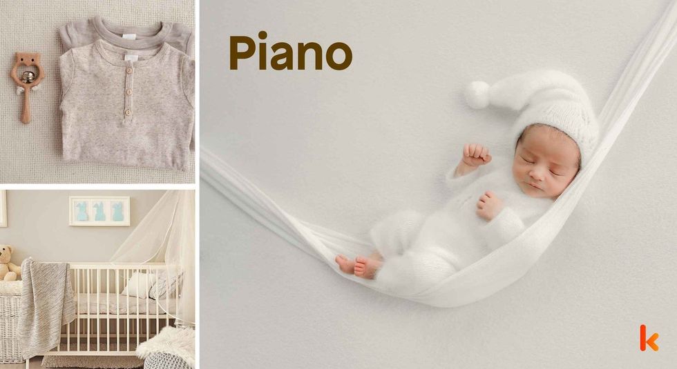 Baby name Piano - cute baby, clothes, crib, accessories and toys.