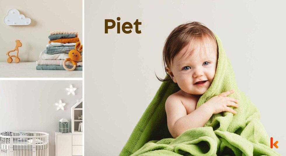 Baby name Piet - cute baby, clothes, crib, accessories and toys.
