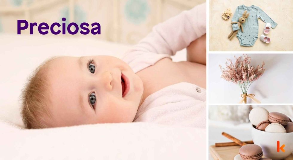 Baby name Preciosa - cute baby, clothes, flowers and macarons
