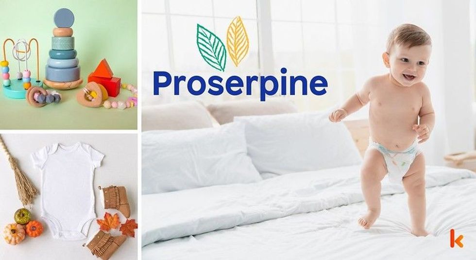 Baby name Proserpine - cute baby, flowers, shoes and toys.