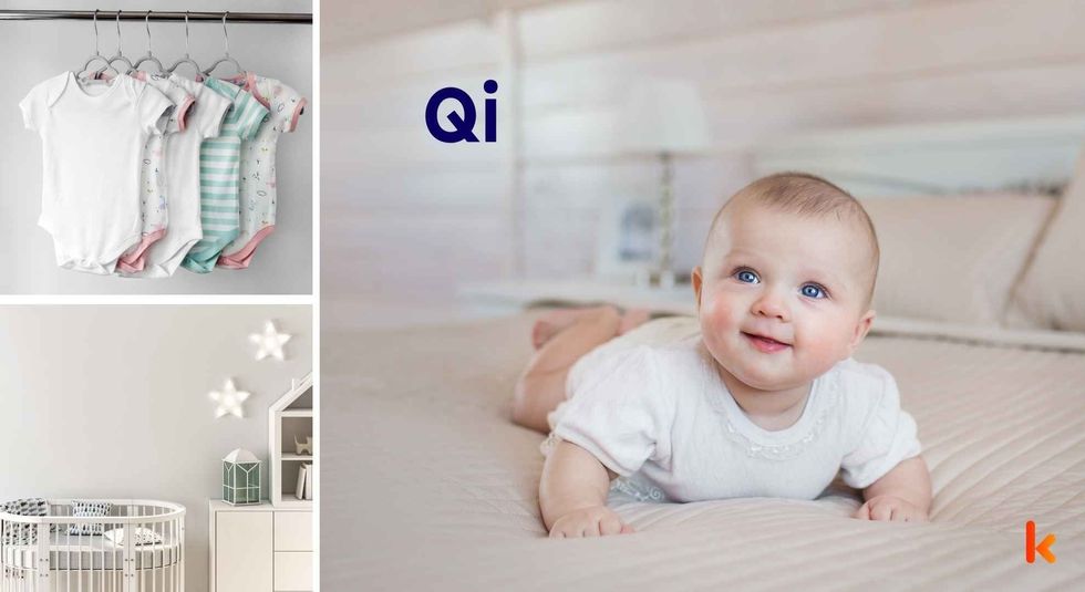 Baby name Qi - cute baby, clothes, crib, accessories and toys.
