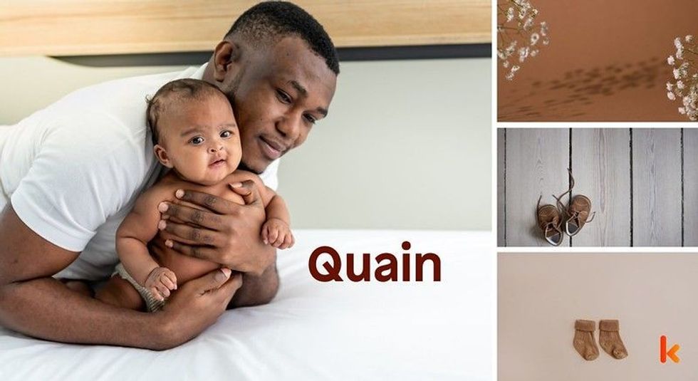Baby Name Quain - cute baby, flowers, dress, shoes and toys.