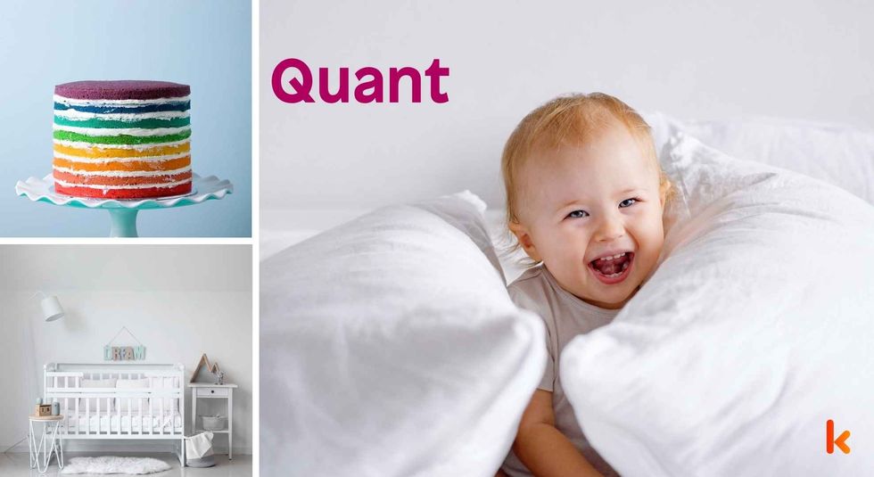 Baby name Quant - cute baby, crib and cake