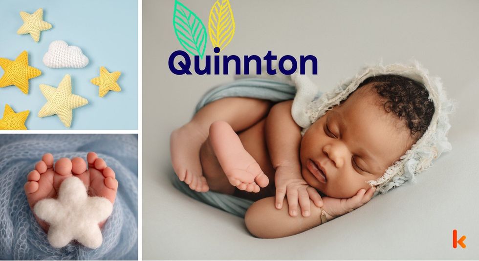 Baby name quinnton - baby feet, star cushion & soft toys