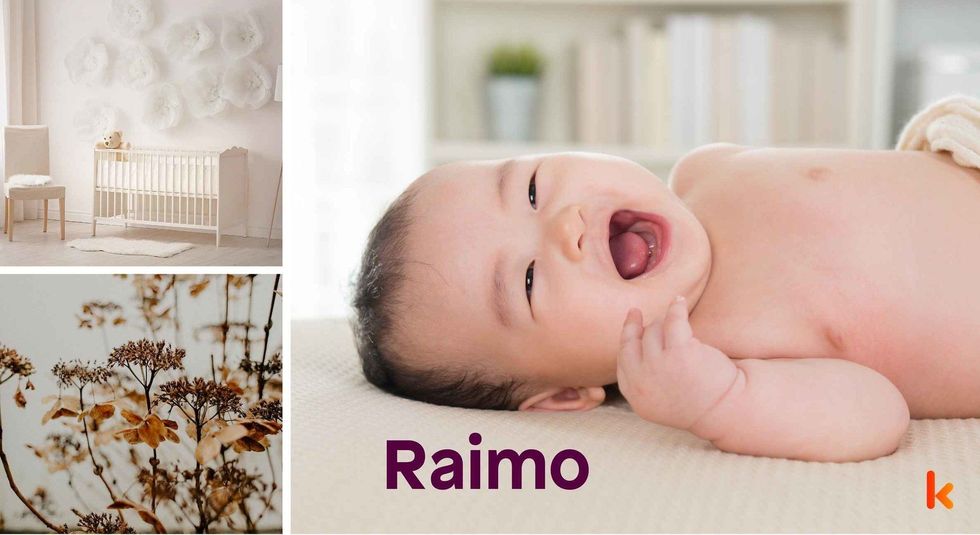 Baby name Raimo - cute baby, crib, flowers