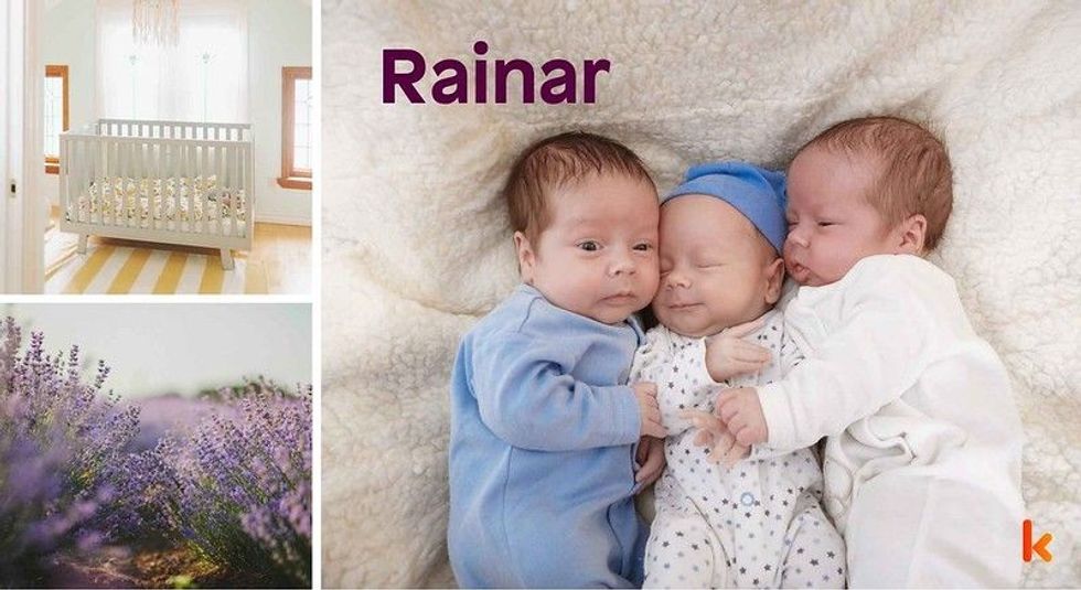 Baby name Rainar - cute baby, crib, flowers