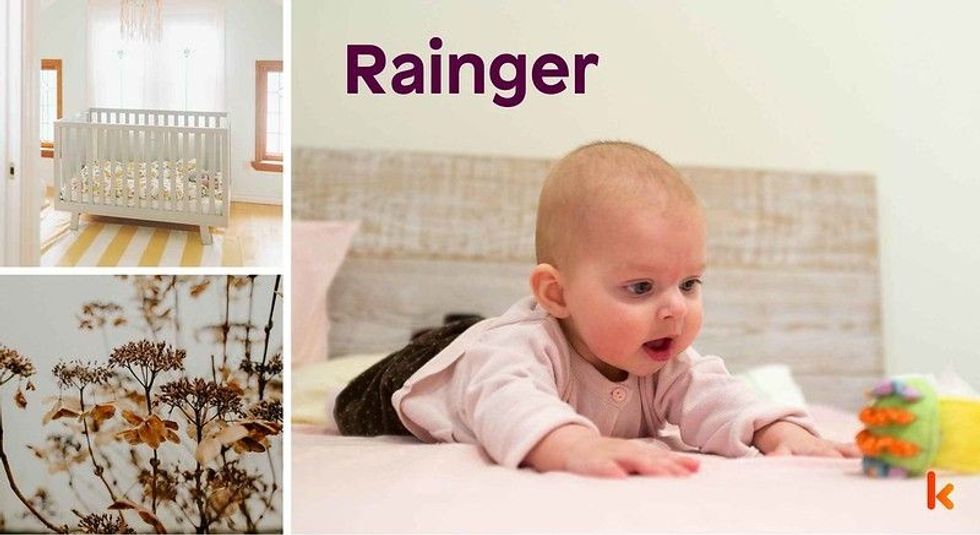Baby name Rainger - cute baby, crib, flowers