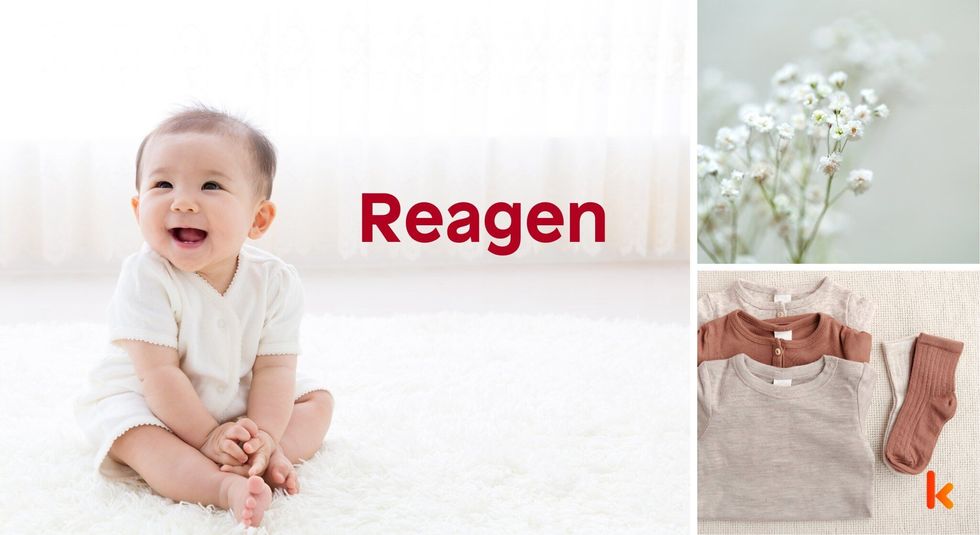 Baby name Reagen - cute baby, clothes, flowers 