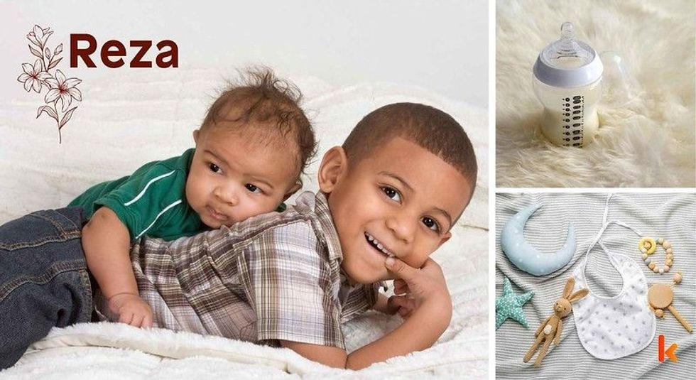 Baby name Reza - cute baby, bottle & toys