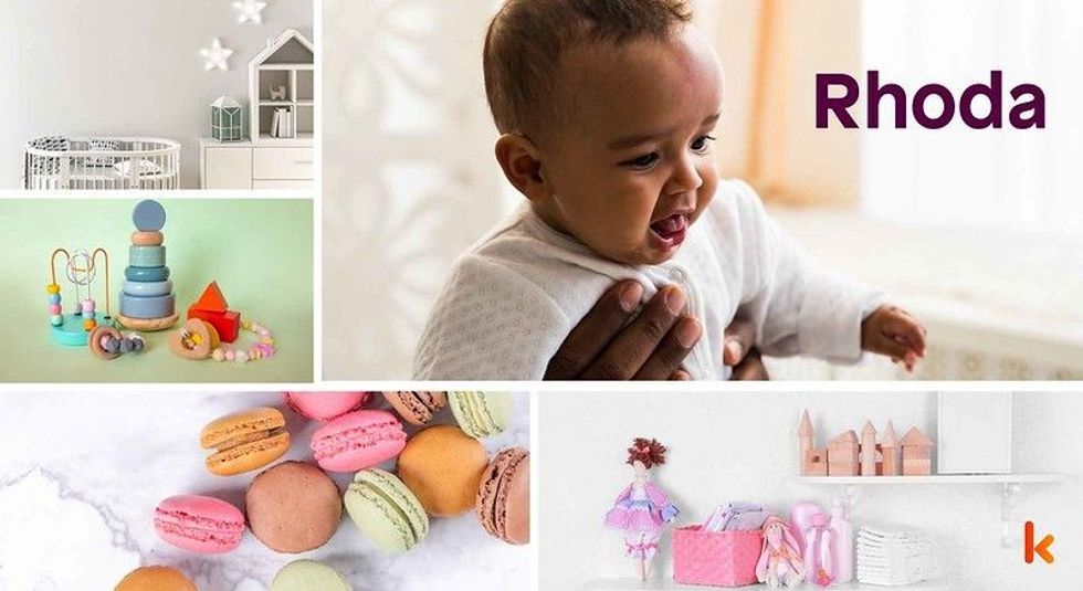 Baby Name Rhoda - cute baby, crib, macarons, accessories, toys