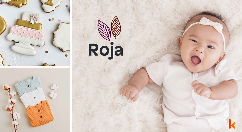 Baby name Roja - winking baby, clothes, cookies
