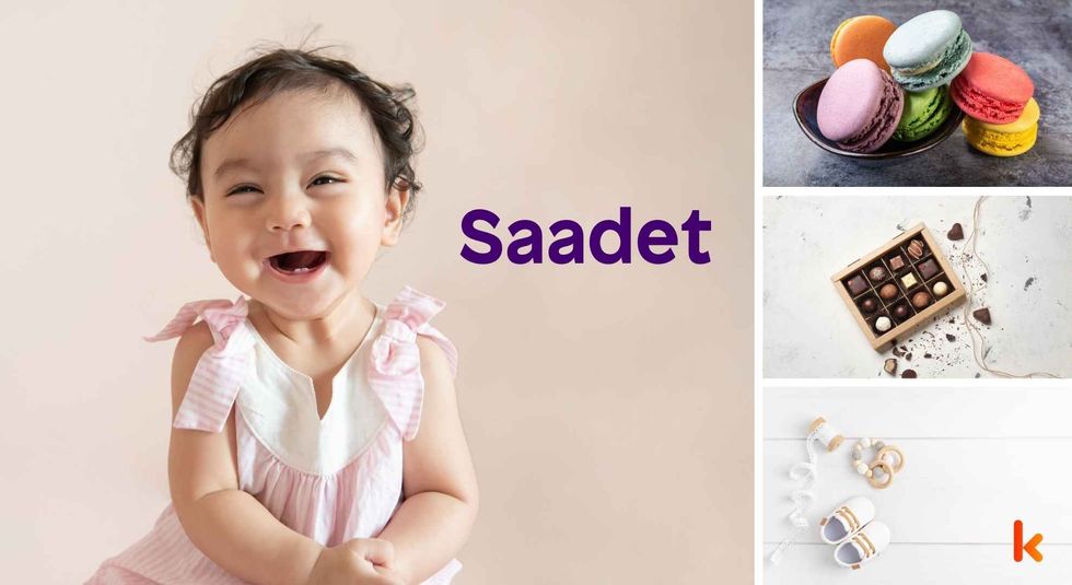 Baby name Saadet - Cute baby, chocolates & Macarons.