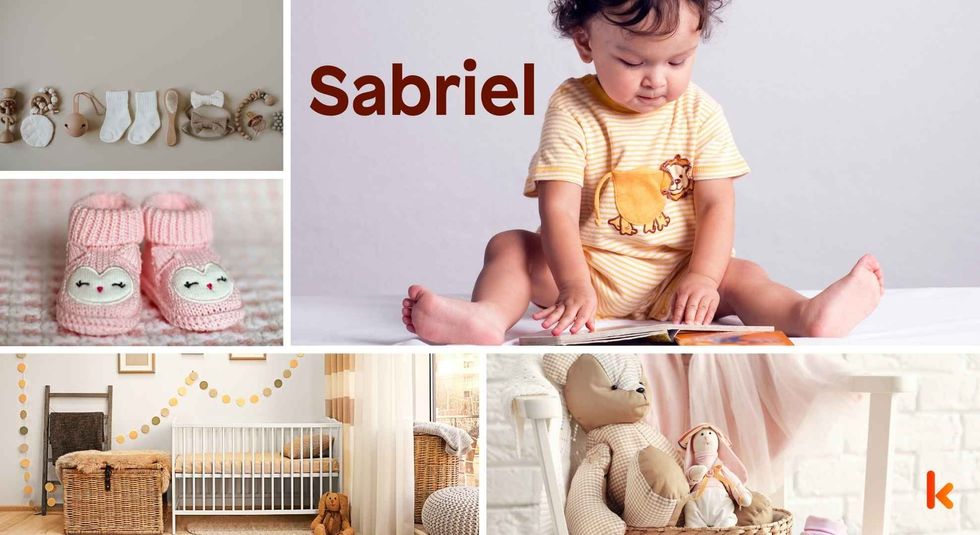 Baby name Sabriel - cute baby, clothes, crib, accessories and toys.