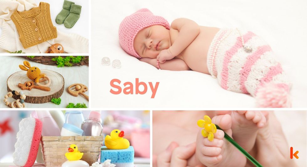 Baby name saby - baby feet, baby bath essentials, clothes & knitted soft toy.