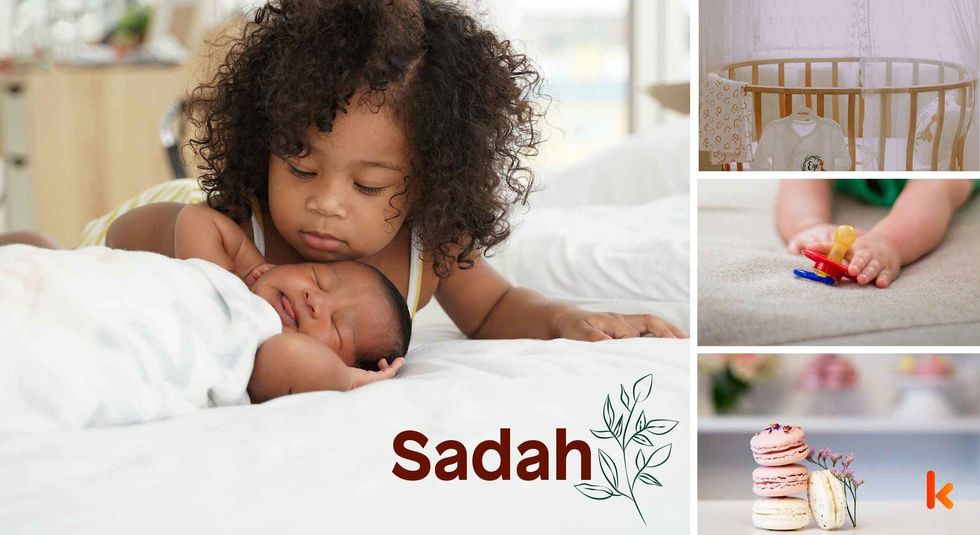 Baby name Sadah - cute baby, baby crib, pacifier & macarons