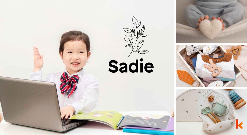 Baby name Sadie - smart girl, clothes, feet, bib