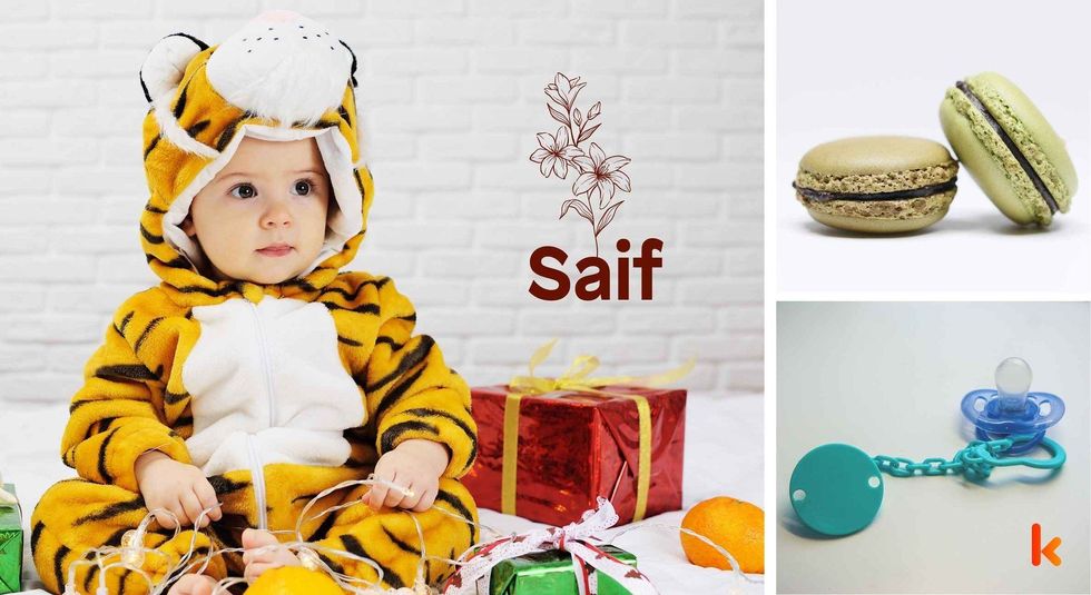 Baby name Saif - cute baby, macarons & pacifier