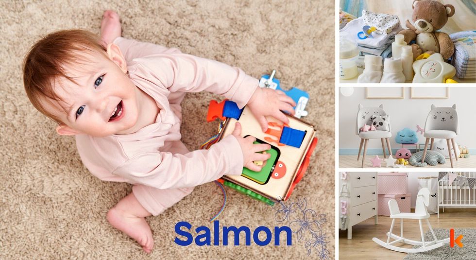 Baby name salmon - baby cradle, teddy bear & baby chairs.