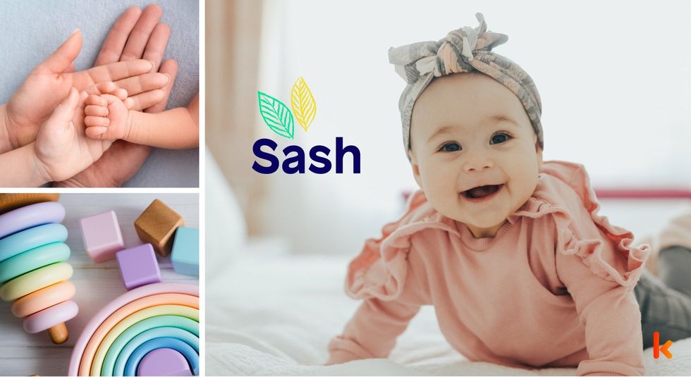 Baby name Sash : cute baby & rainbow toys.
