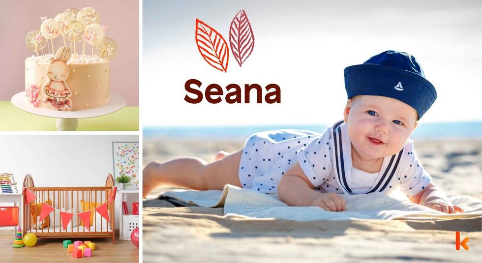 Baby name Seana - cute baby, baby crib & cake.