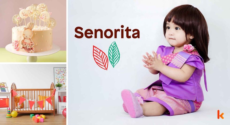 Baby name Senorita - cute baby, baby crib & cake.