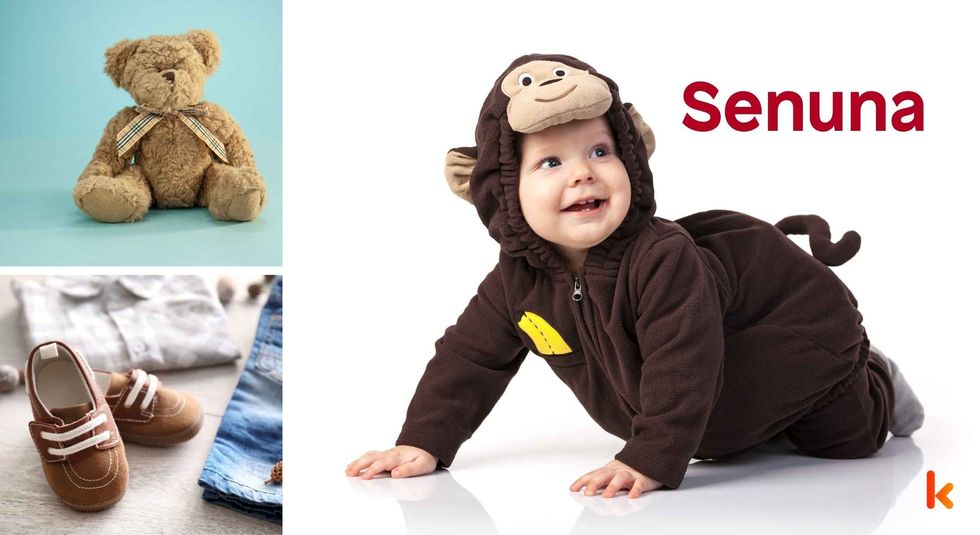 Baby Name Senuna - cute baby, flowers, shoes and toys.