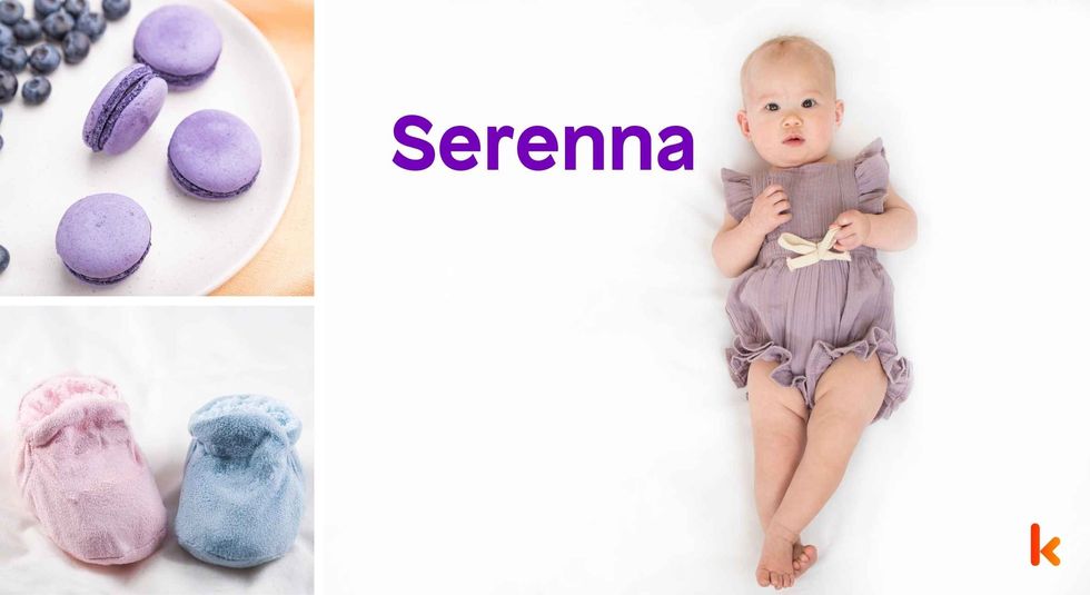 Baby Name Serenna - cute baby, flowers, shoes, macarons and toys.