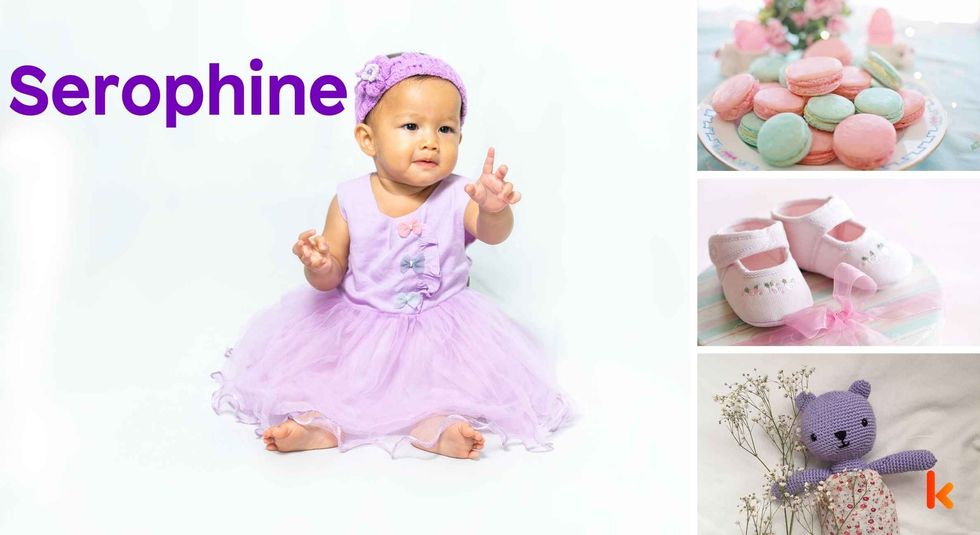 Baby Name Serophine - cute baby, flowers, shoes, macarons and toys.