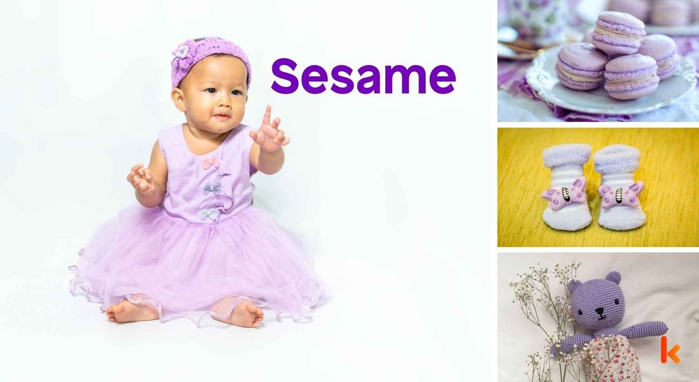 Baby Name Sesame - cute baby, flowers, shoes, macarons and toys.