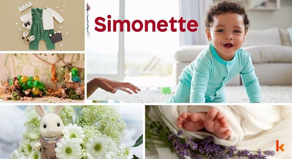 Baby name Simonette - cute baby, baby feet, baby clothes, baby flowers & baby color toys.