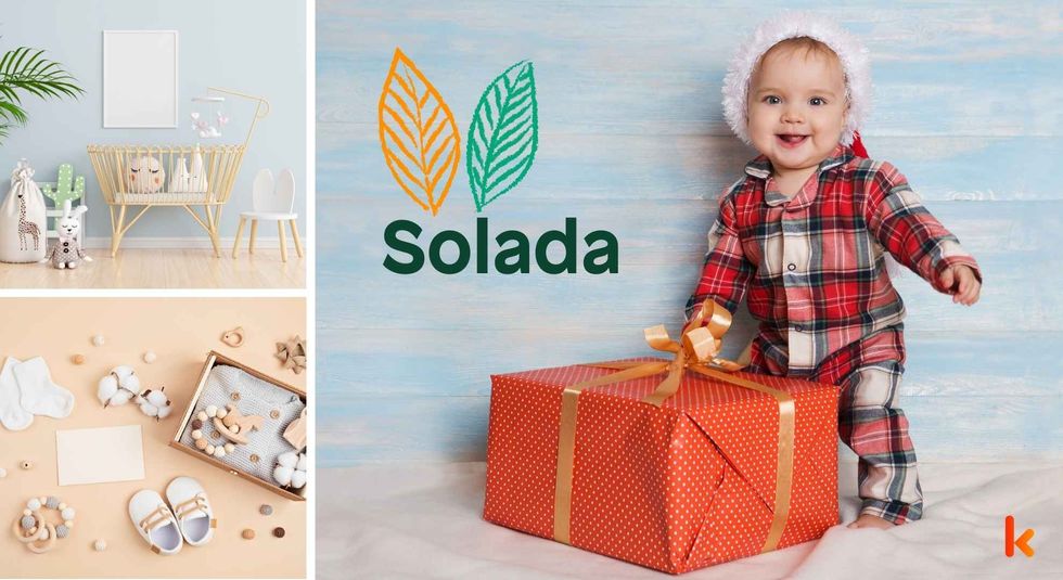 Baby name Solada - Cute baby, booties, baby room & giftbox.