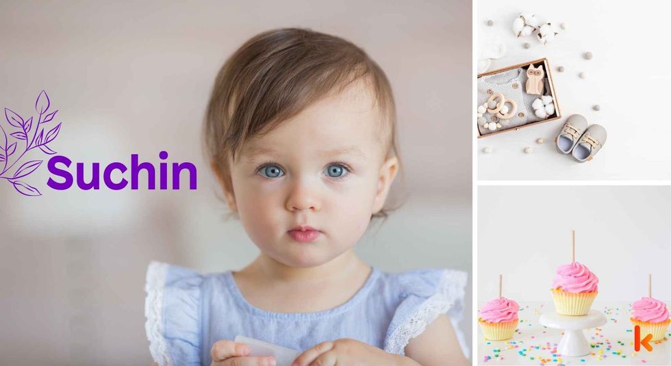 Baby name Suchin - Cute girl, cupcakes & booties.