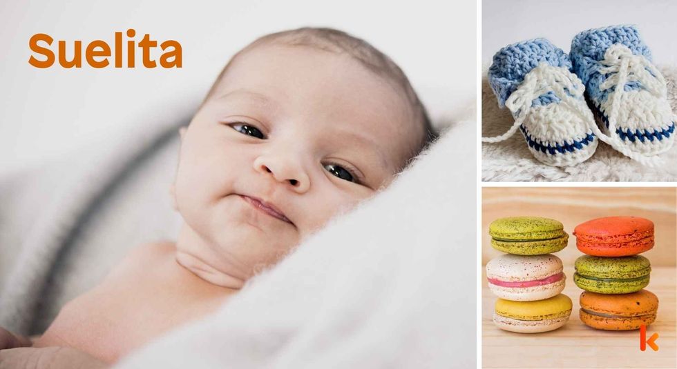 Baby name Suelita - cute baby, booties and macarons