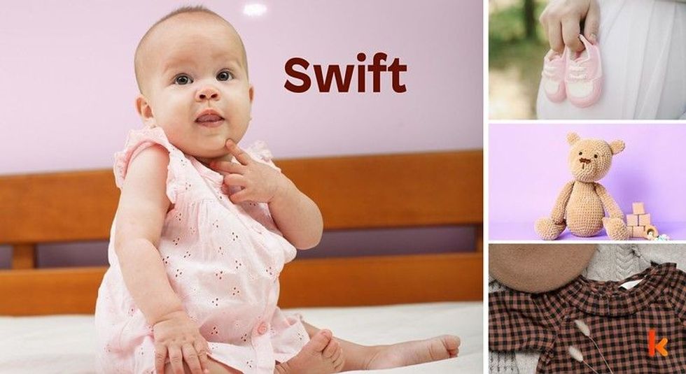 Baby Name Swift - cute baby, flowers, dress, shoes and toys.