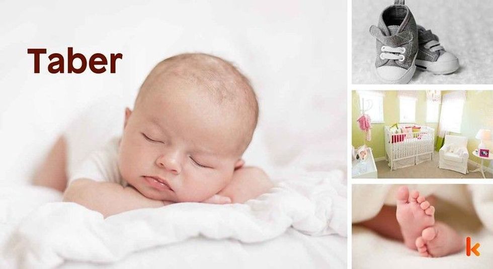 Baby name Taber - cute baby, booties, feet & baby mobile