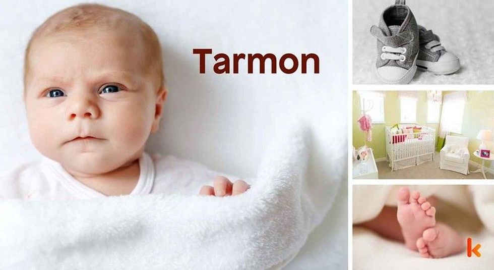 Baby name Tarmon - cute baby, booties, feet & baby mobile