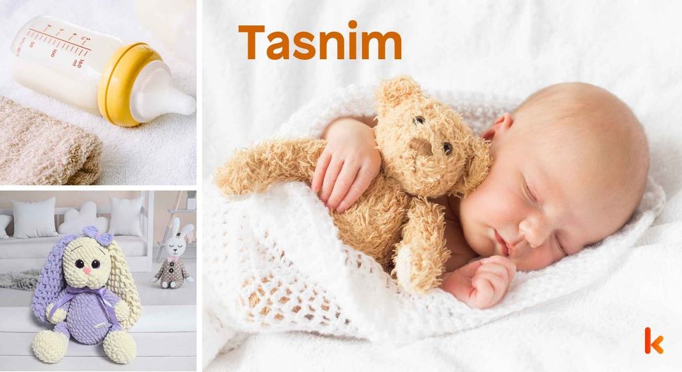 Baby name Tasnim - cute baby, sipper and crochet toys