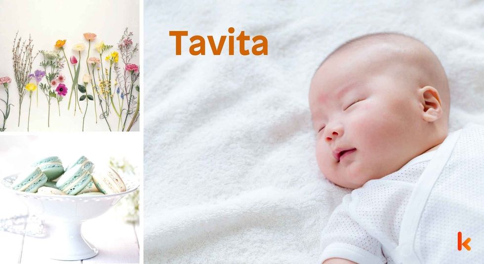 Baby name Tavita - cute baby, flowers, macarons