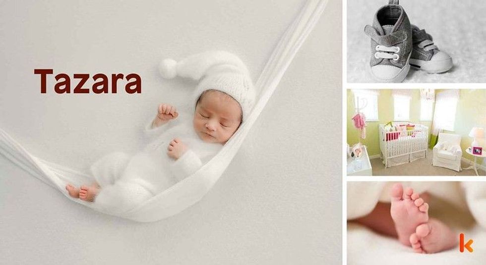 Baby name Tazara - cute baby, booties, feet & baby mobile