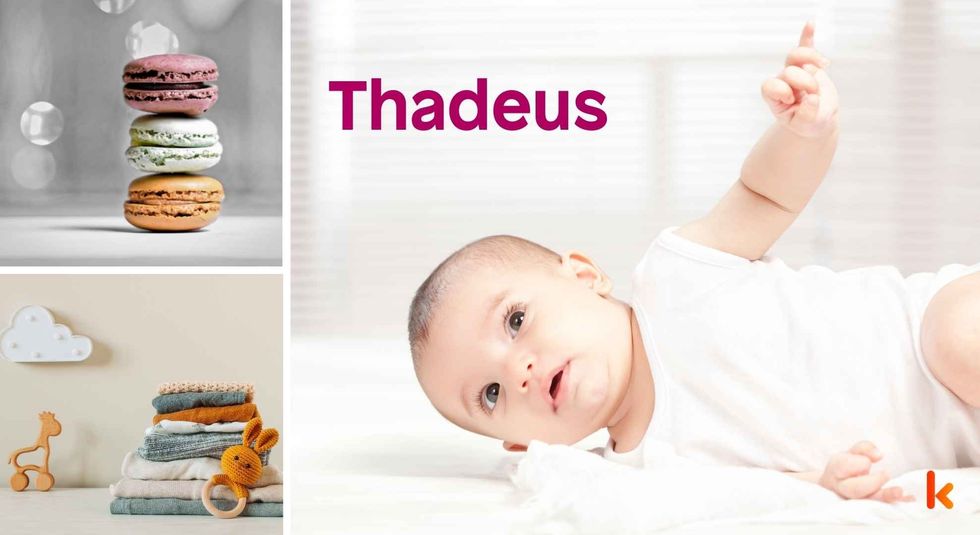 Baby name Thadeus - cute baby, macarons and clothes