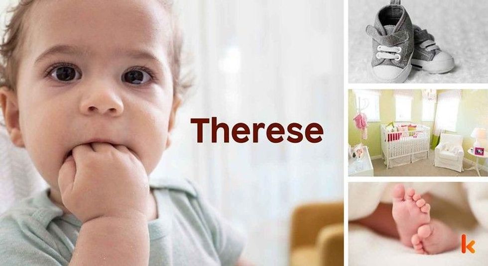 Baby name Therese - cute baby, booties, feet & baby mobile